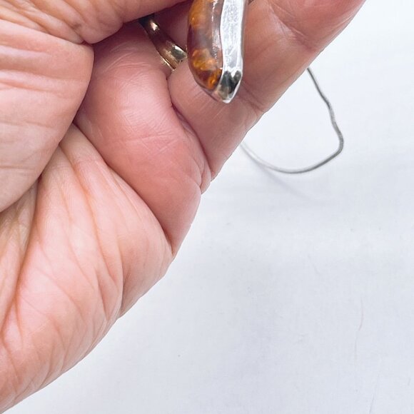 Sterling Silver Pendant Necklace With Genuine Amber Teardrop Design - Picture 6 of 8